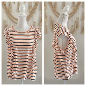 J. Crew stripe linen ruffle tank top sleeveless tee shirt orange cream Large